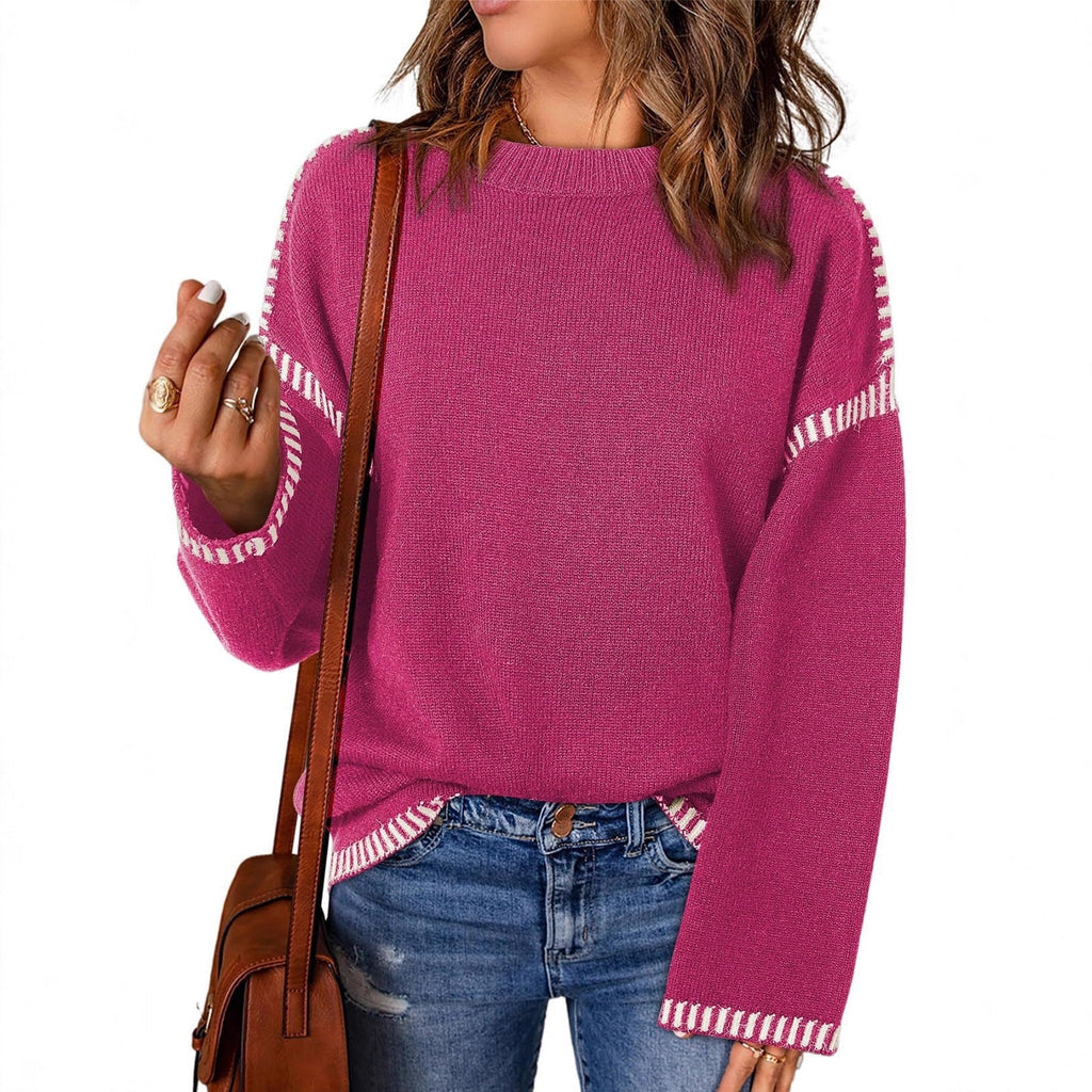 Damen modischer Pullover mit kontrastierenden Ärmelabschlüssen und legerem Schnitt WW