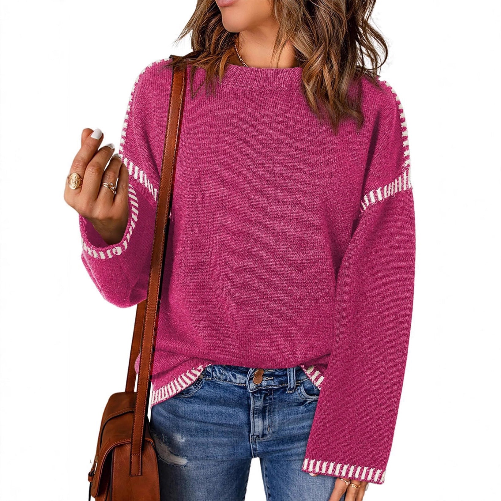 Damen modischer Pullover mit kontrastierenden Ärmelabschlüssen und legerem Schnitt WW