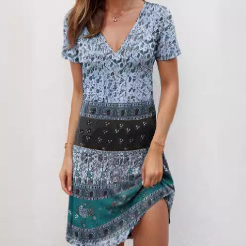 Damen lässiges Sommerkleid mit floralem Design und schwingendem Saum WW