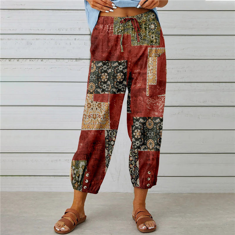 Damen modische Baumwoll-Hose mit floralem Design und elastischem Bund WW