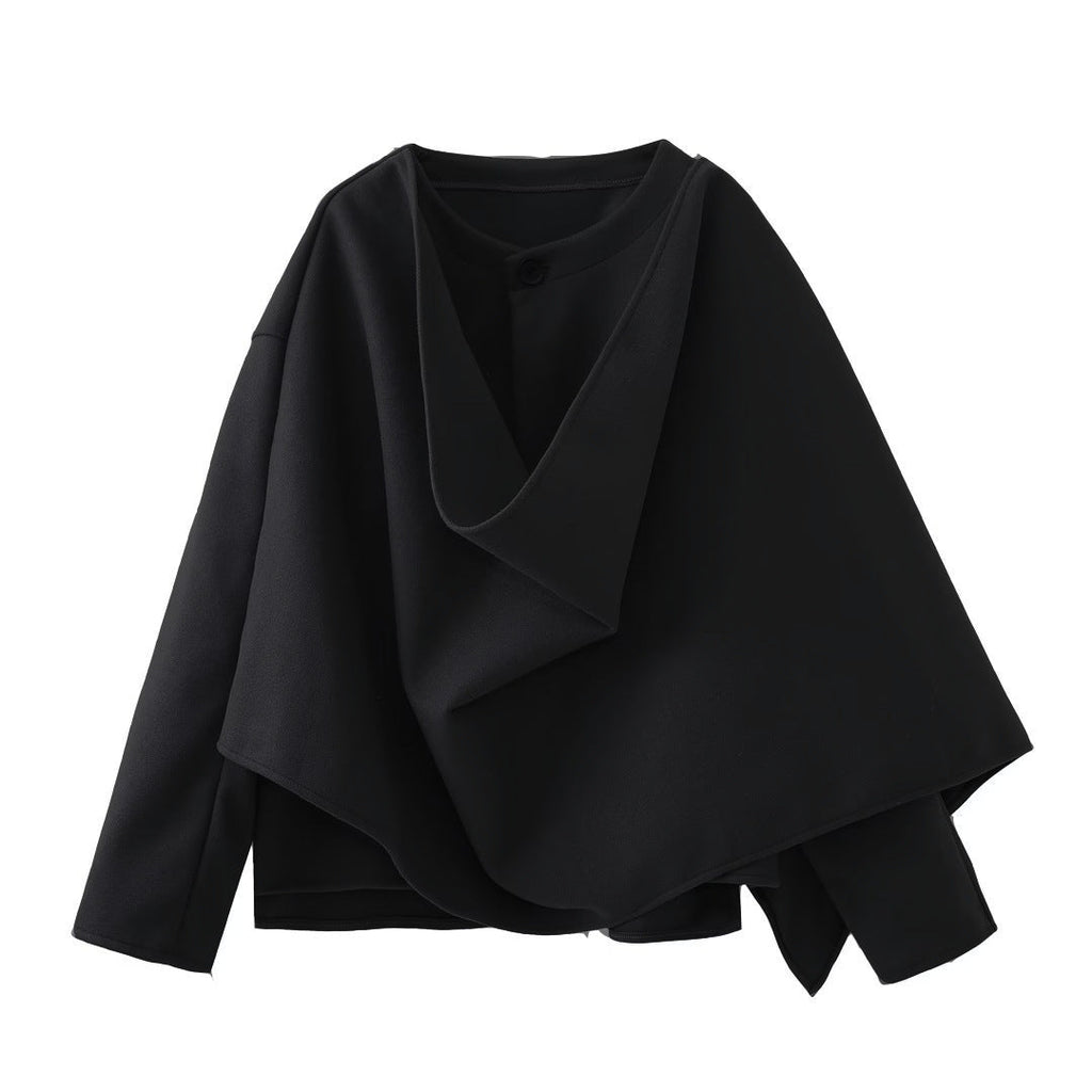 Damen asymmetrische Jacke mit modernem Kragen und geschwungenem Schnitt WW