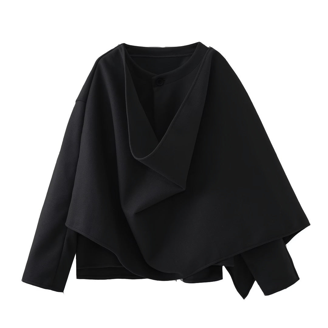 Damen asymmetrische Jacke mit modernem Kragen und geschwungenem Schnitt WW