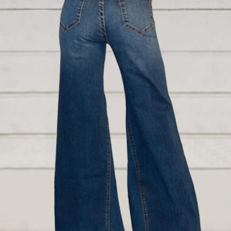 Damen weit geschnittene Denim-Hose mit hohem Bund WW