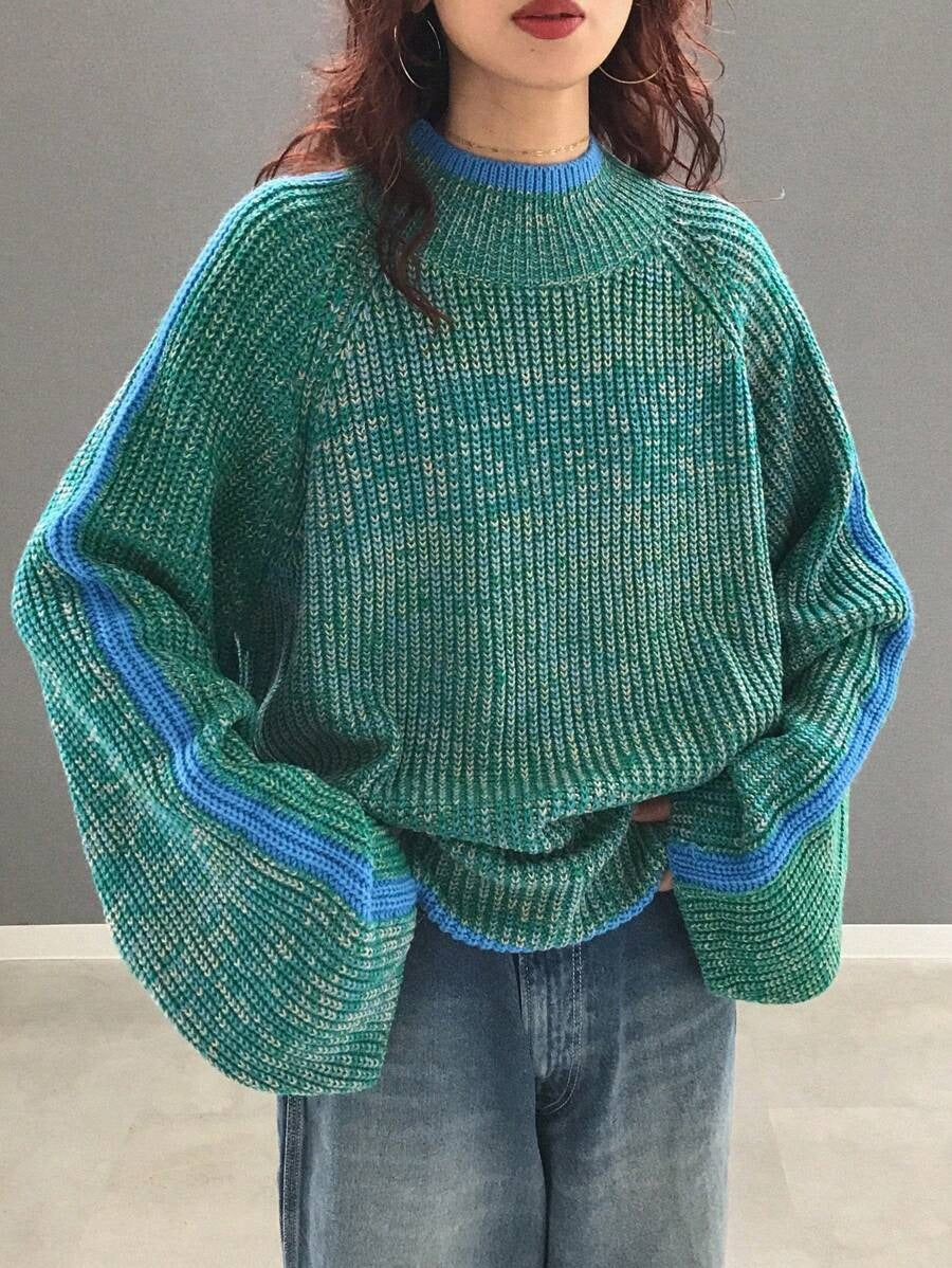 Damen lässiger Pullover mit gestricktem Strukturmuster und farblich abgesetzten Ärmelbündchen WW