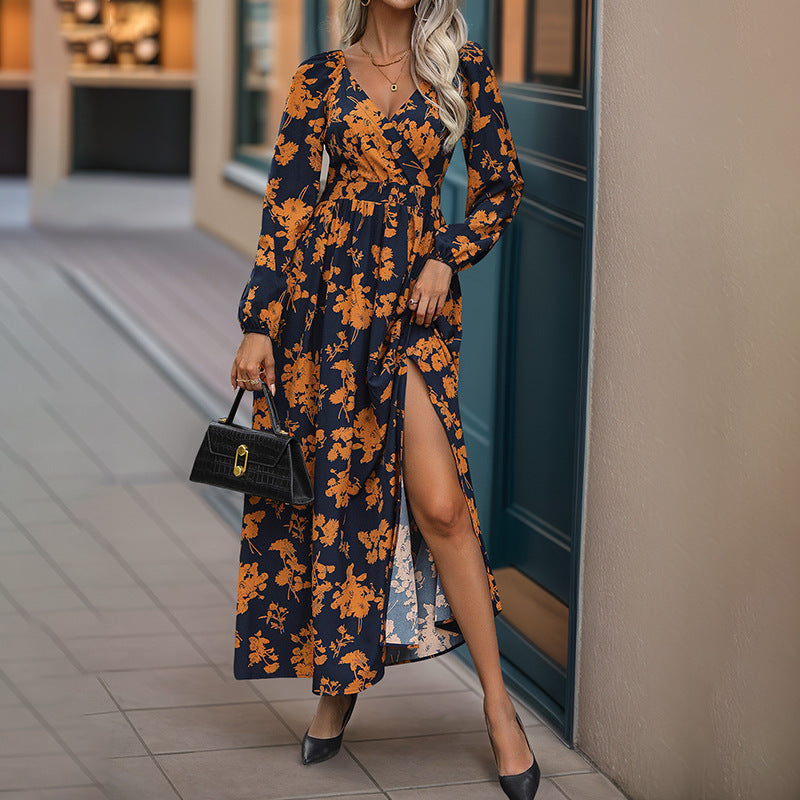 Damen Maxikleid mit floralem V-Ausschnitt und eleganten Volants WW