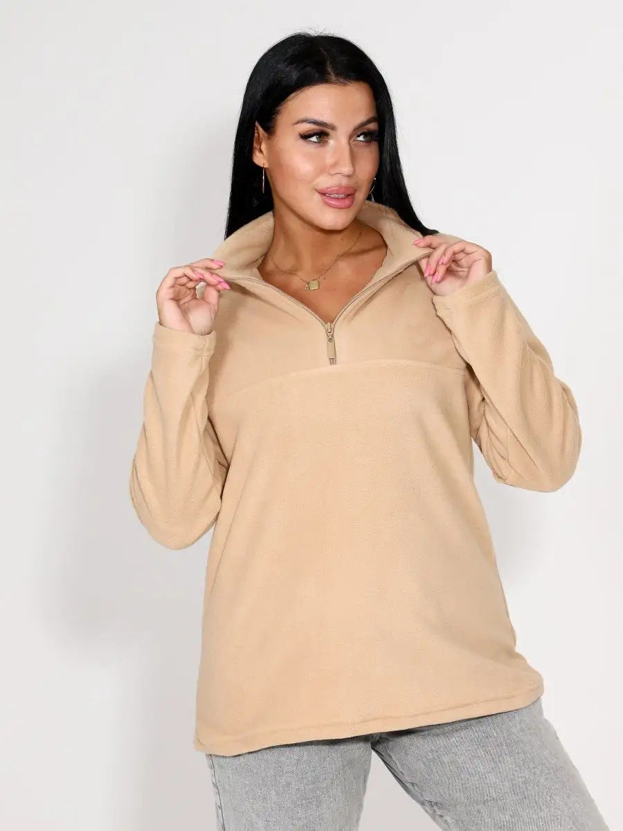 Damen Fleece-Pullover mit halbem Reißverschluss und langen Ärmeln WW