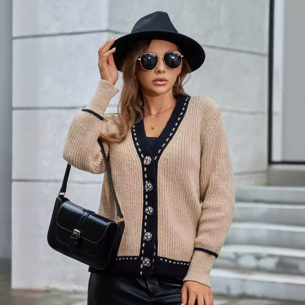 Damen Strickjacke mit eleganter Knopfleiste und kontrastierenden Abschlüssen WW