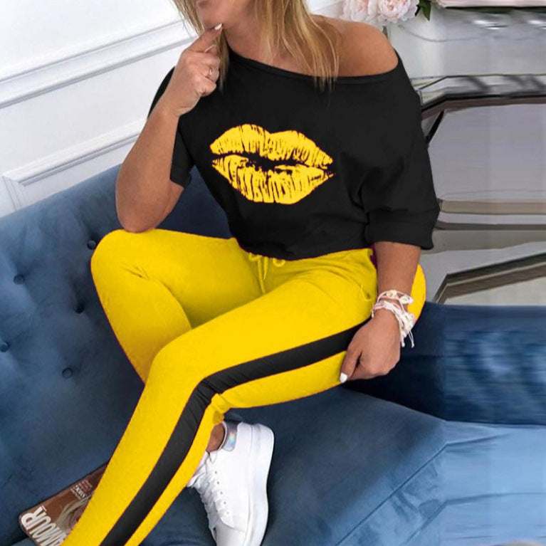 Damen stylisches T-Shirt mit Lippenmotiv WW