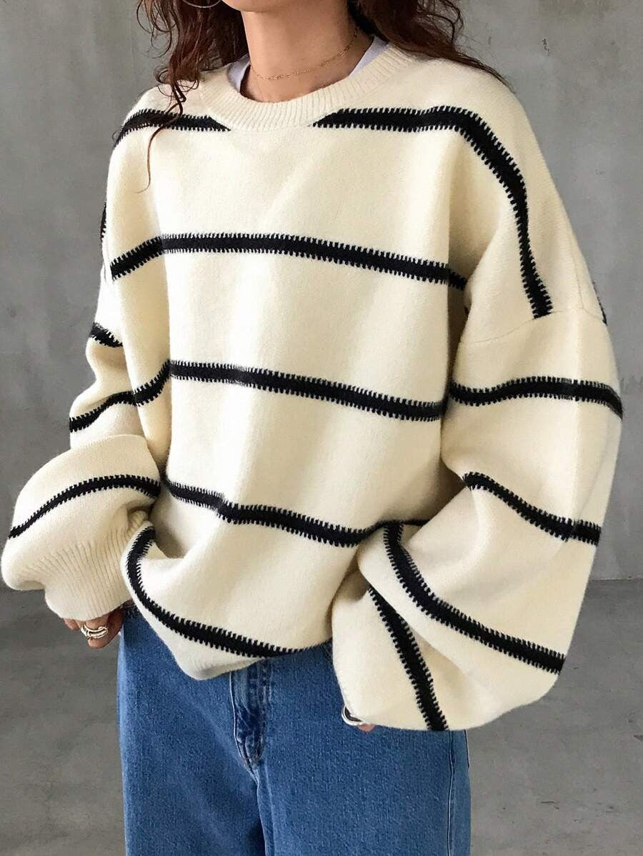 Damen Oversized Strickpullover mit trendigem Streifenmuster und lässiger Passform WW