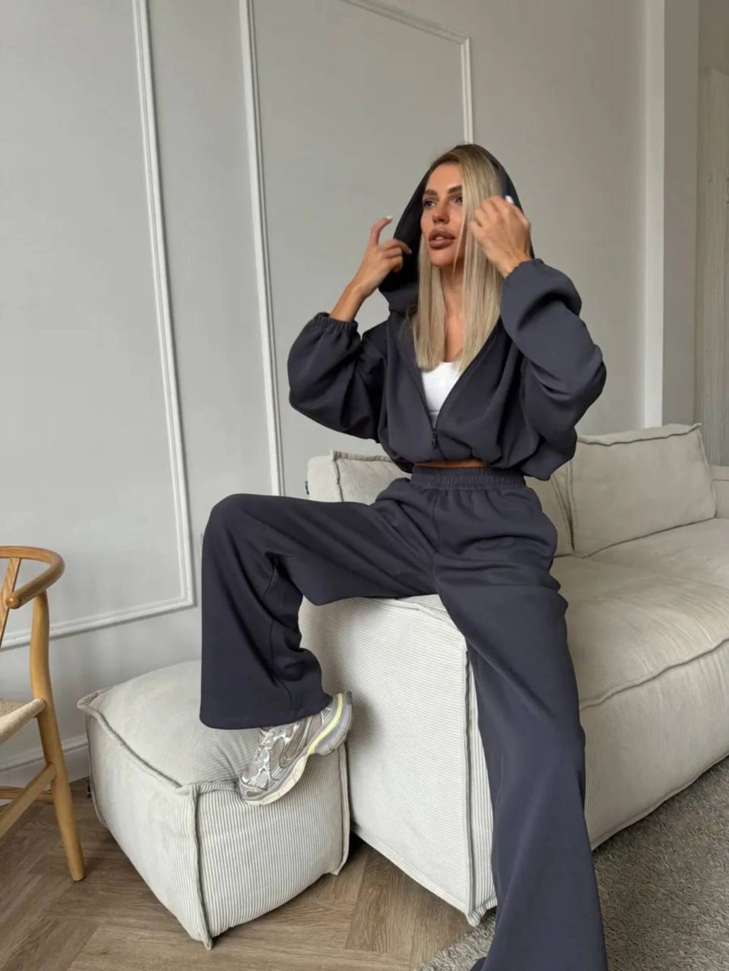 Damen lässiges Lounge-Set mit Hoodie und weiten Hosen WW
