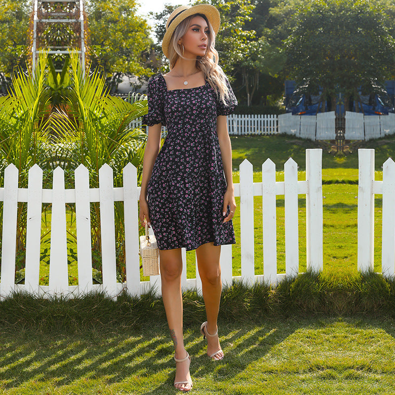 Damen Midi-Kleid mit Puffärmeln und verspieltem Rüschensaum WW