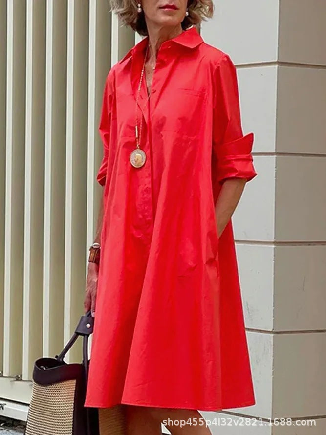 Damen modisches Oversized Hemdkleid mit hohem Kragen WW