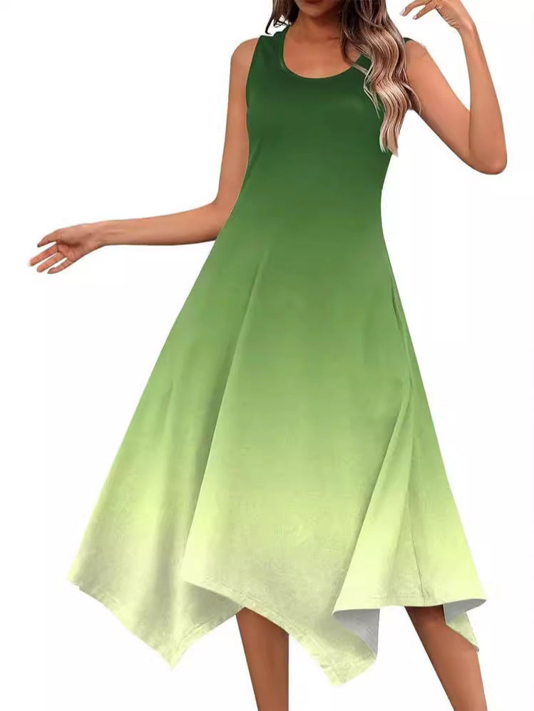 Damen ärmelloses Midi-Kleid mit schwingendem Schnitt und einzigartigem Farbübergang WW