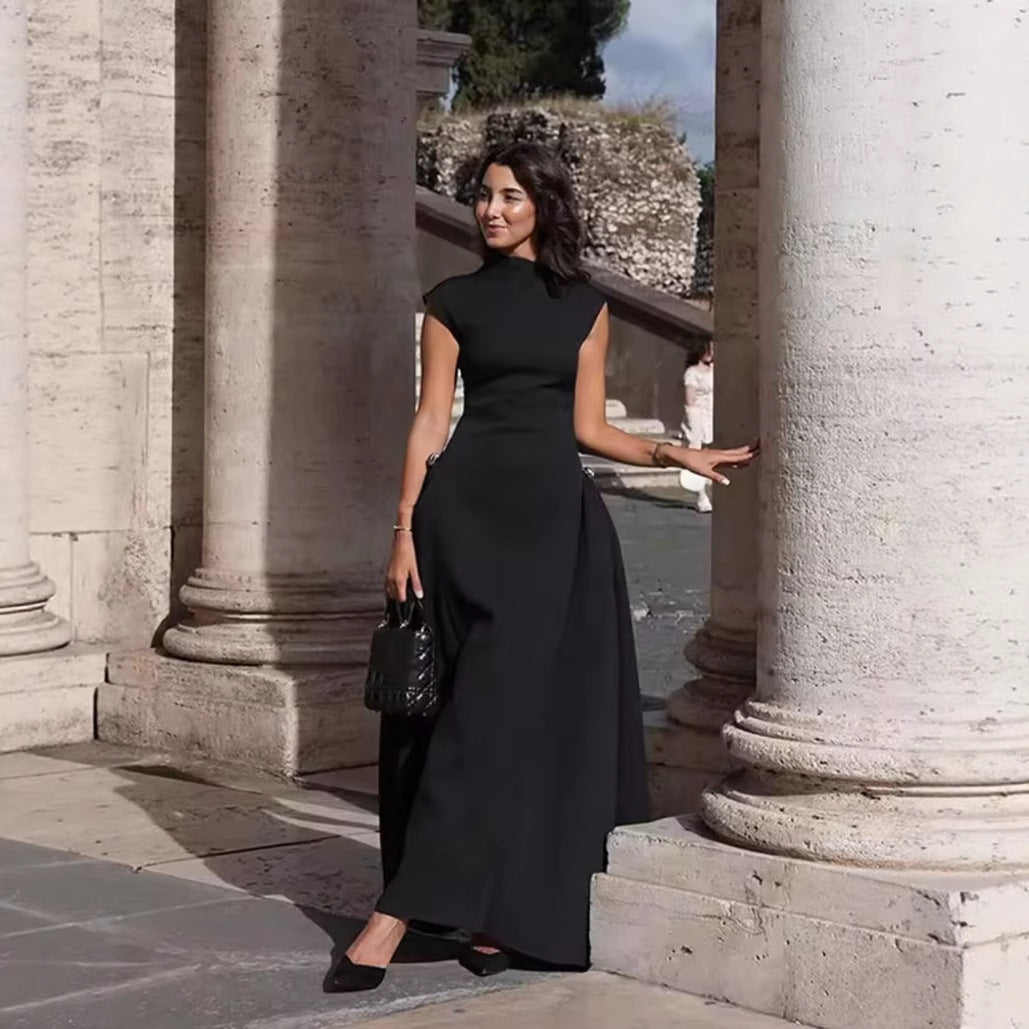 Damen A-Linien Kleid mit asymmetrischem Ausschnitt und eleganten Falten WW