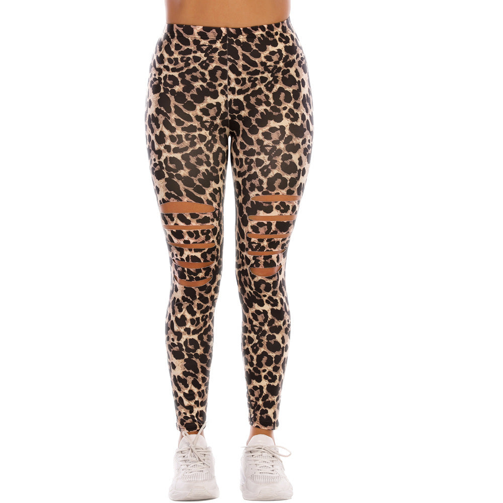 Damen Modische Leggings mit Cut-Outs im Leopardenmuster WW