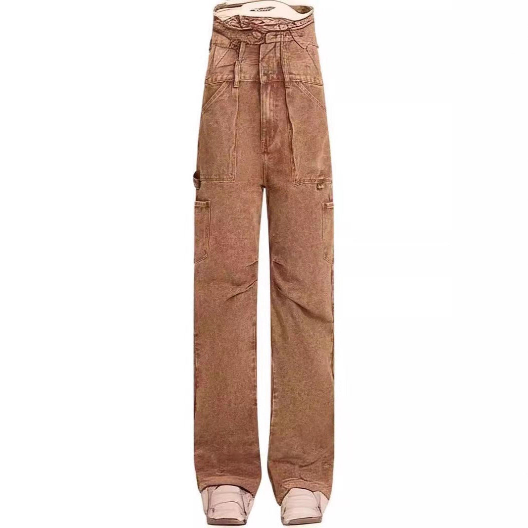 Damen lässige Cargo-Jeans mit verstellbarem Bund WW