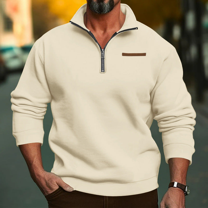 Herren sportlicher Pullover mit halbem Reißverschluss und hochwertigem Stoff WW