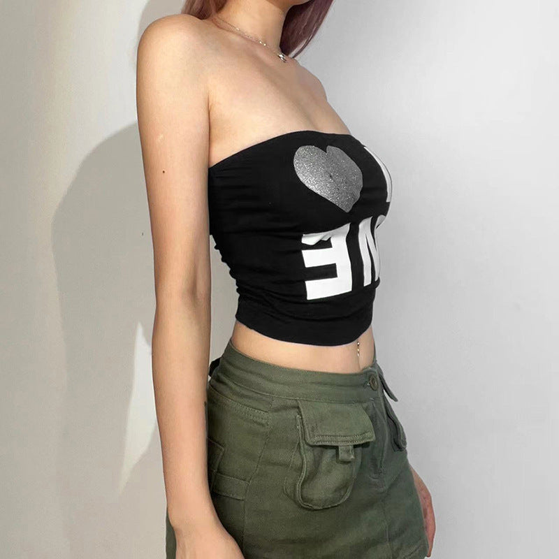 Damen Off-Shoulder Crop Top mit auffälligem Aufdruck WW