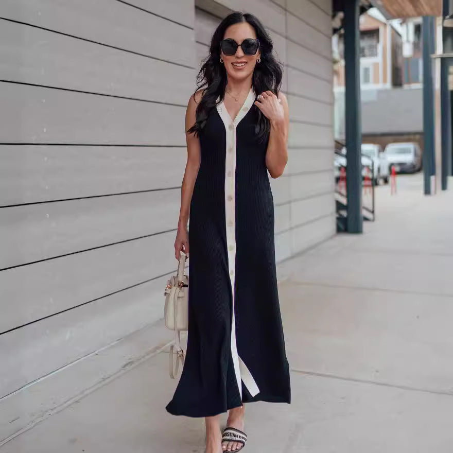 Damen Elegantes Maxikleid mit modernem V-Ausschnitt und asymmetrischem Saum WW