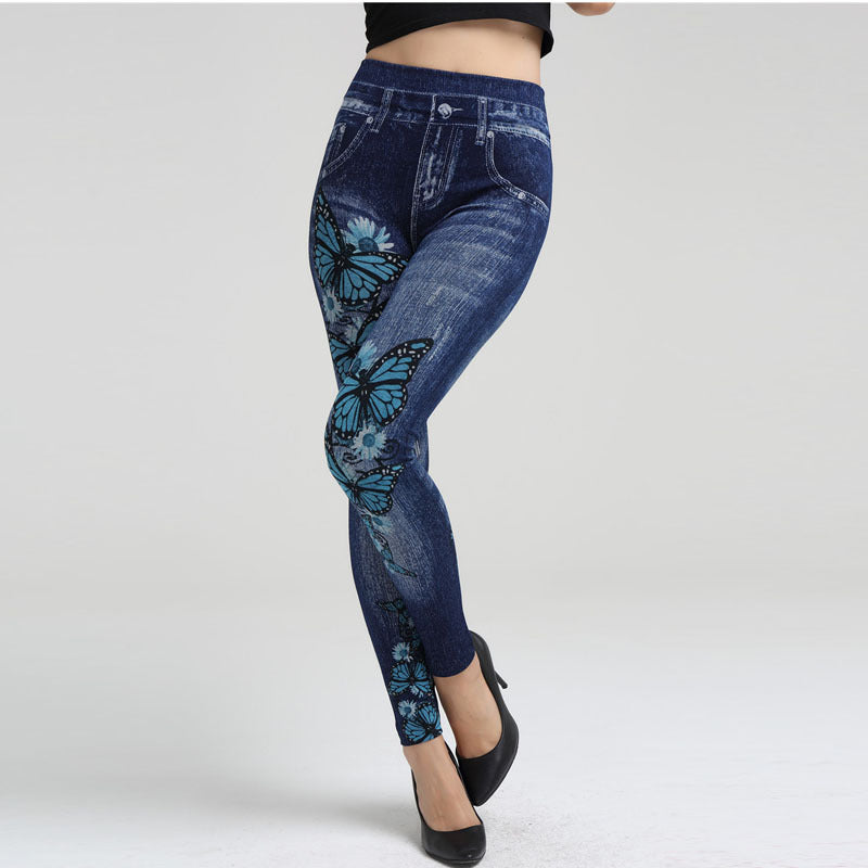 Damen Sportliche Jeans-Leggings mit grafischen Printdetails WW