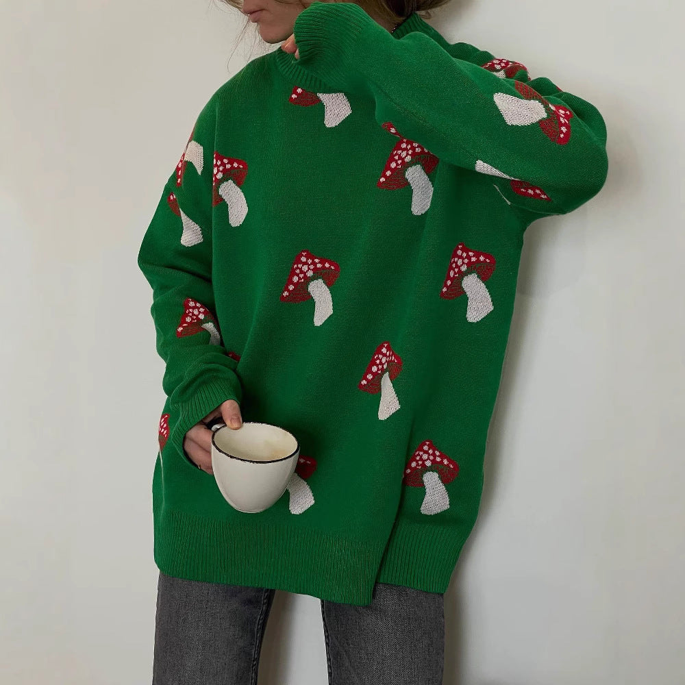 Damen Pullover mit verspielten Pilzstickereien WW