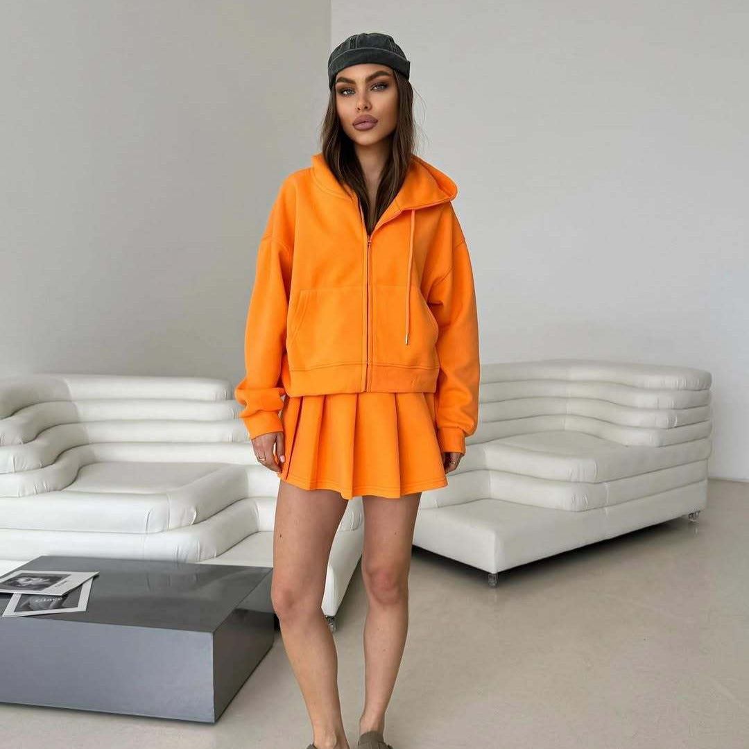Damen lässiges Hoodie-Rock-Kombinationsoutfit WW