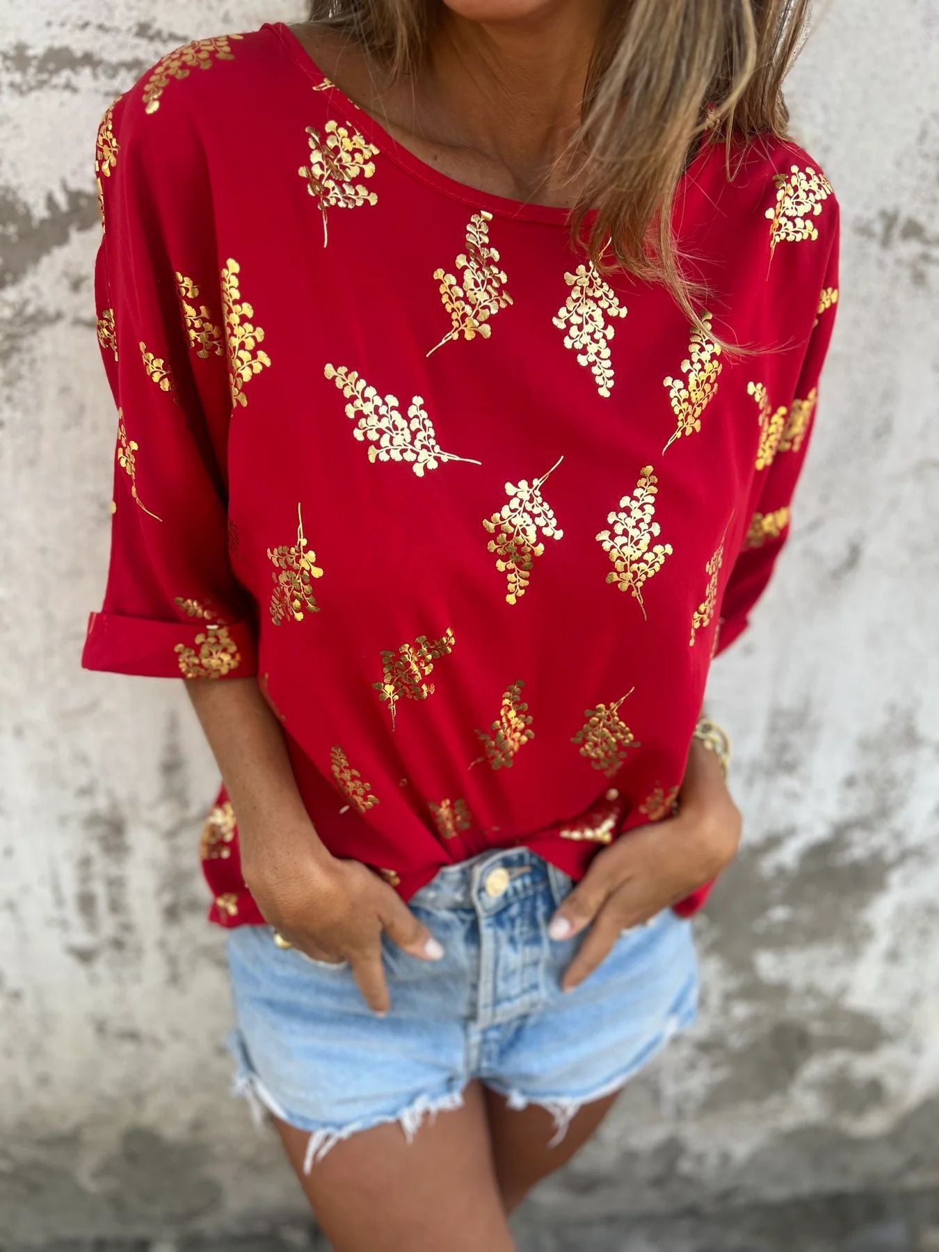 Damen lässiges Oberteil mit Glanzdetails und weitem Schnitt WW