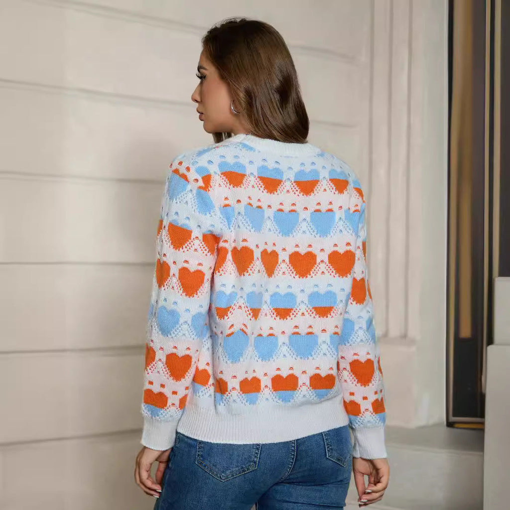 Damen Strickpullover mit Herzmuster und lockerer Passform WW