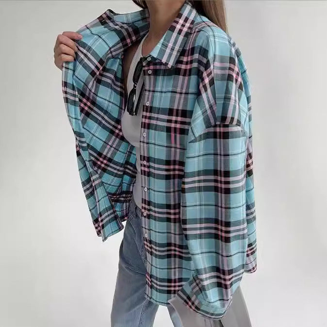 Damen lässige Karierte Hemdbluse WW