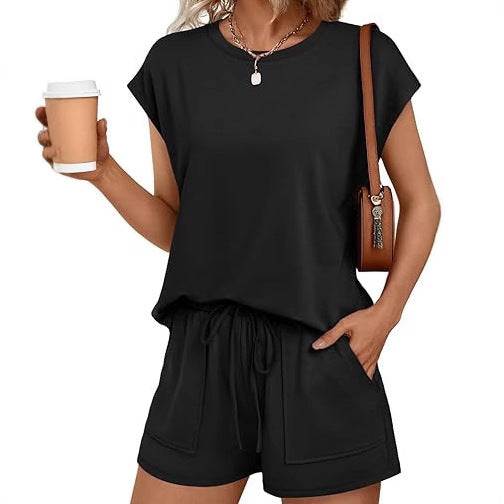 Damen bequemes Lounge-Set mit elastischem Bund und Taschen WW