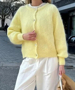 Damen Lockere Strickjacke mit Knopfleiste und weichem Faserdesign WW