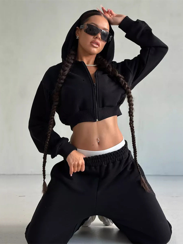 Damen cropped Sportjacke und lockere Jogginghose Set WW