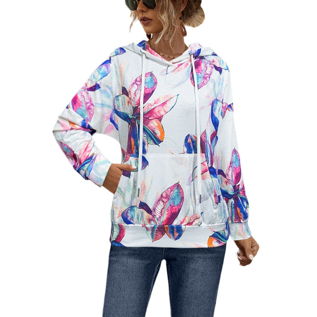 Damen Hoodie mit floralem Design und praktischer Bauchtasche WW