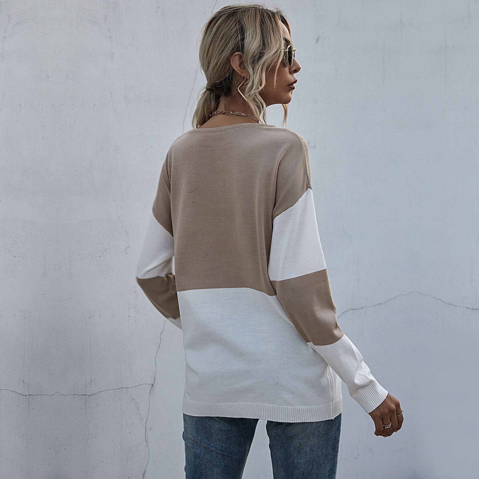 Damen Strickpullover mit modischem V-Ausschnitt und strukturiertem Muster WW