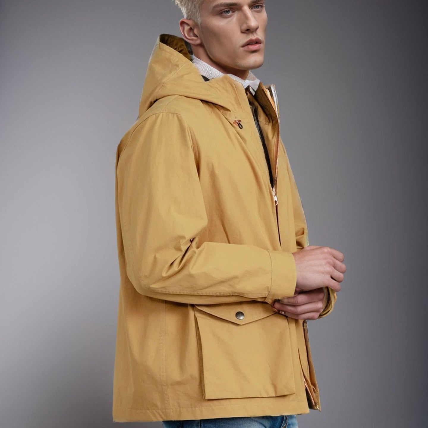 Herren Übergangsjacke mit praktischen Taschen und verstellbarem Kapuzenkragen WW