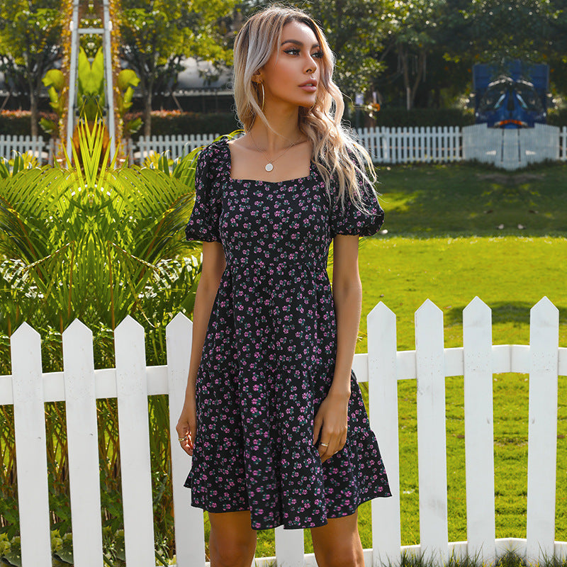 Damen Midi-Kleid mit Puffärmeln und verspieltem Rüschensaum WW