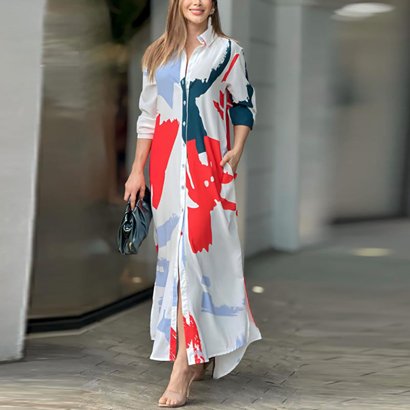 Damen Maxi-Hemdrobe mit buntem Kunstdesign WW