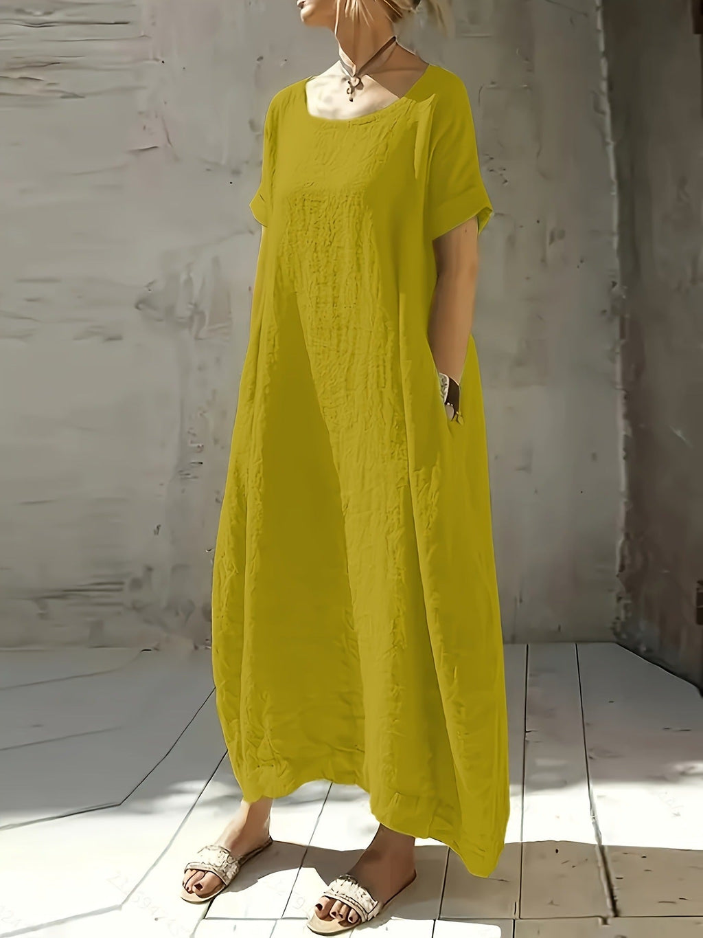 Damen lässiges Maxikleid mit überschnittenen Schultern und praktischen Seitentaschen WW