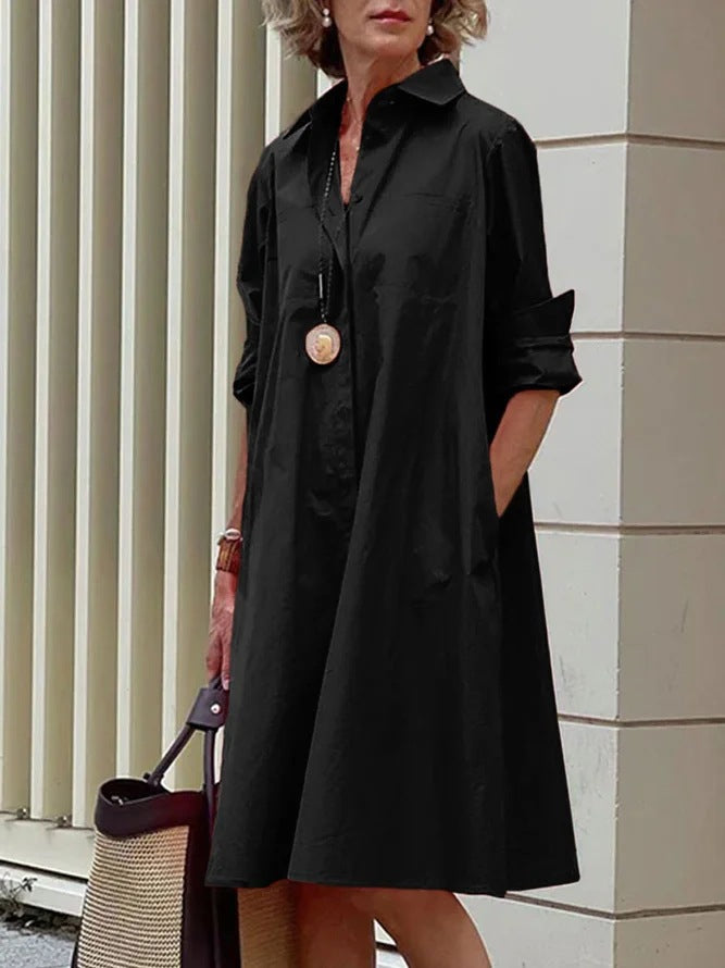 Damen modisches Oversized Hemdkleid mit hohem Kragen WW