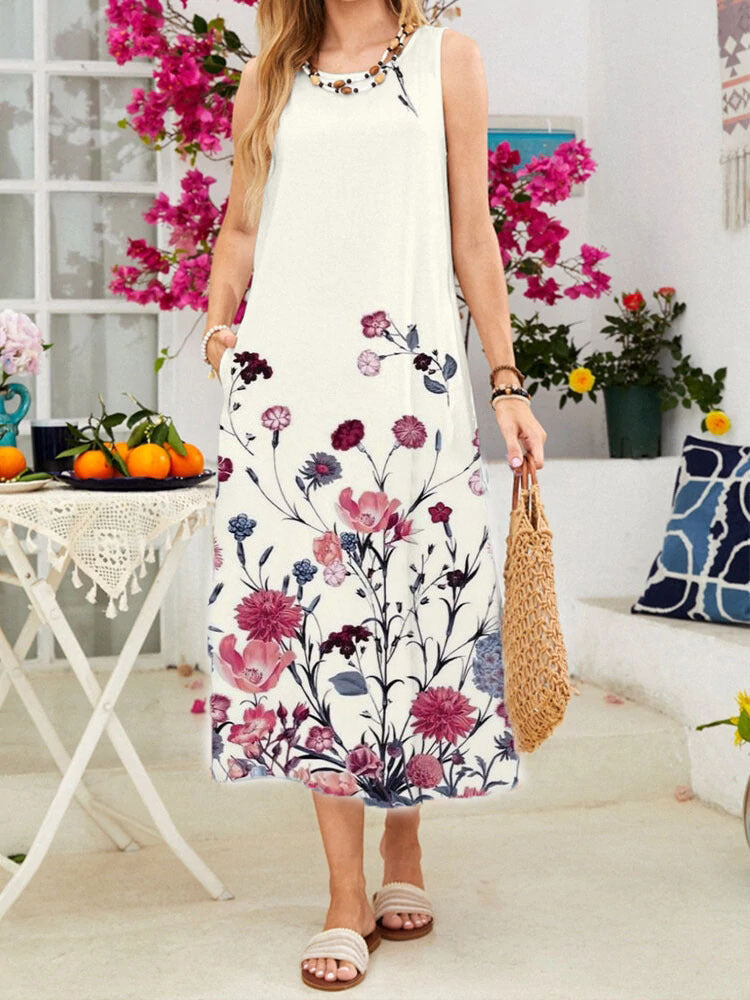 Damen ärmelloses Maxikleid mit floralen Akzenten WW