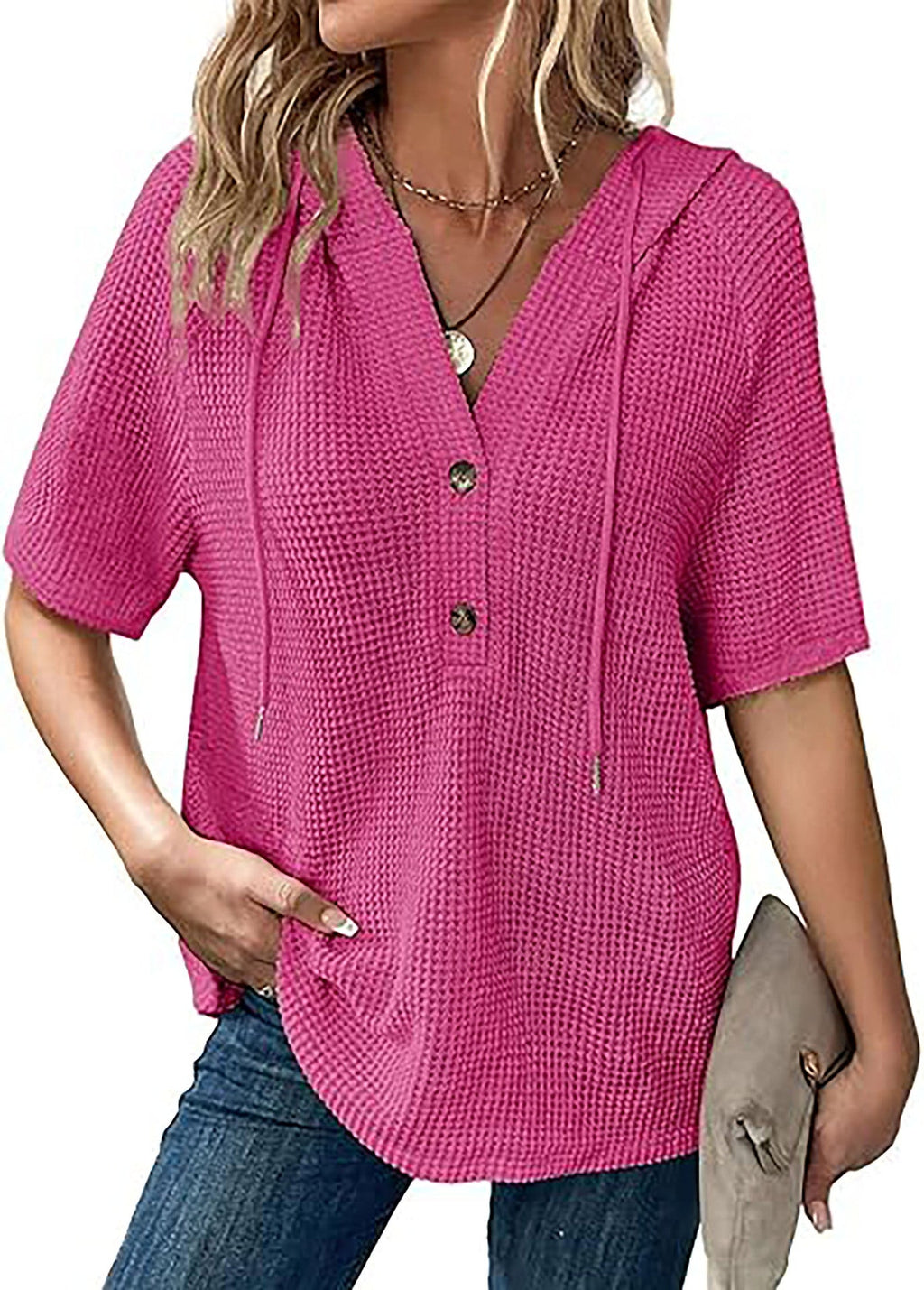 Frauen Freizeit Waffelstrick Pullover Top WW