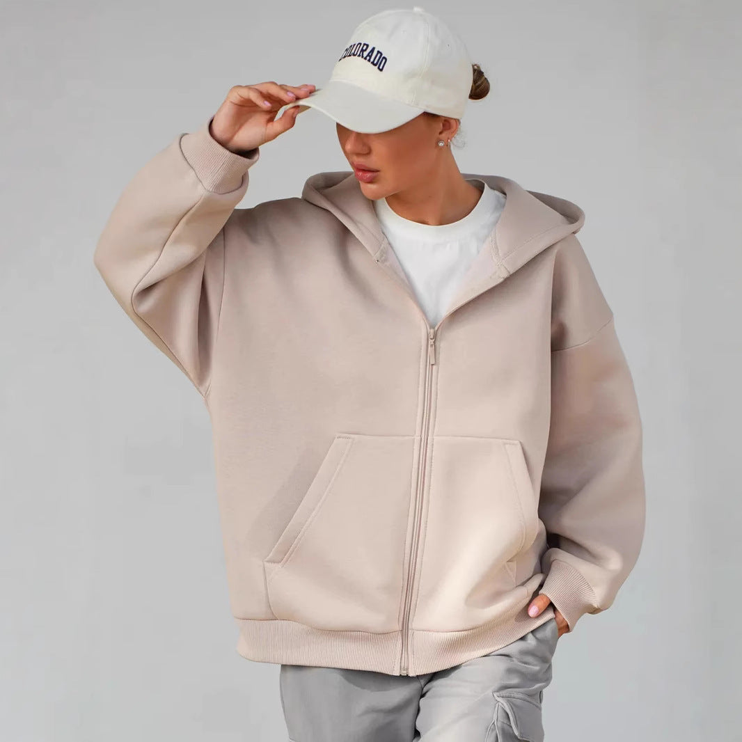 Damen lässiger Kapuzenjacke mit praktischem Reißverschluss und großen Taschen WW