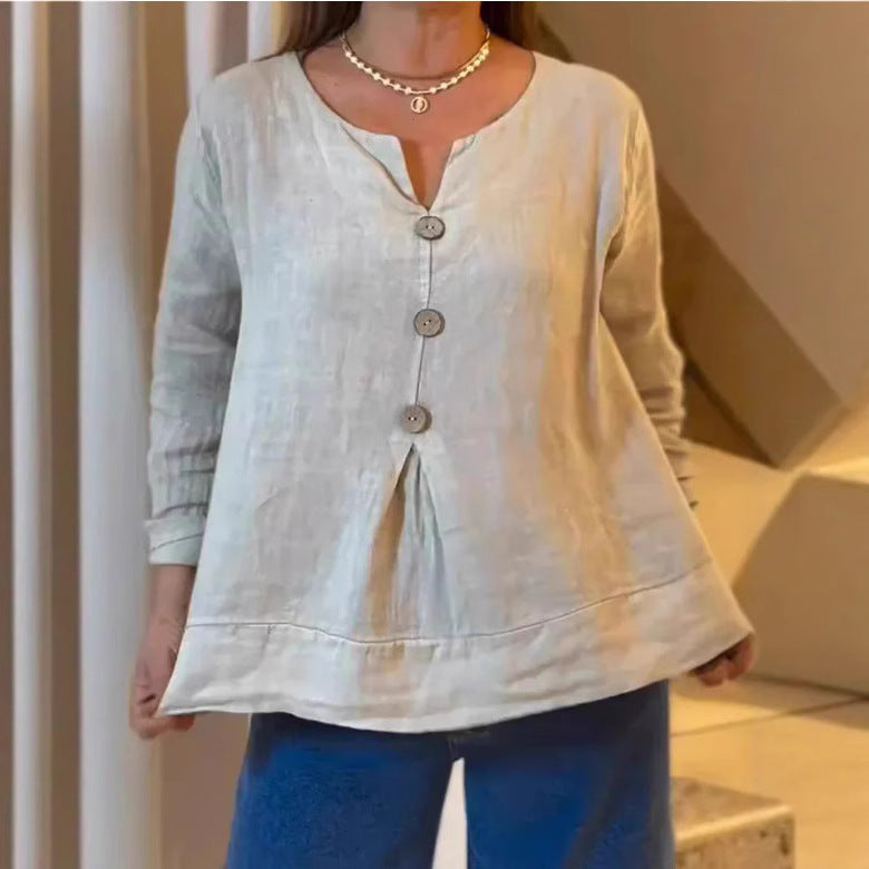 Damen elegante Bluse mit Knopfleiste und luftiger Passform WW