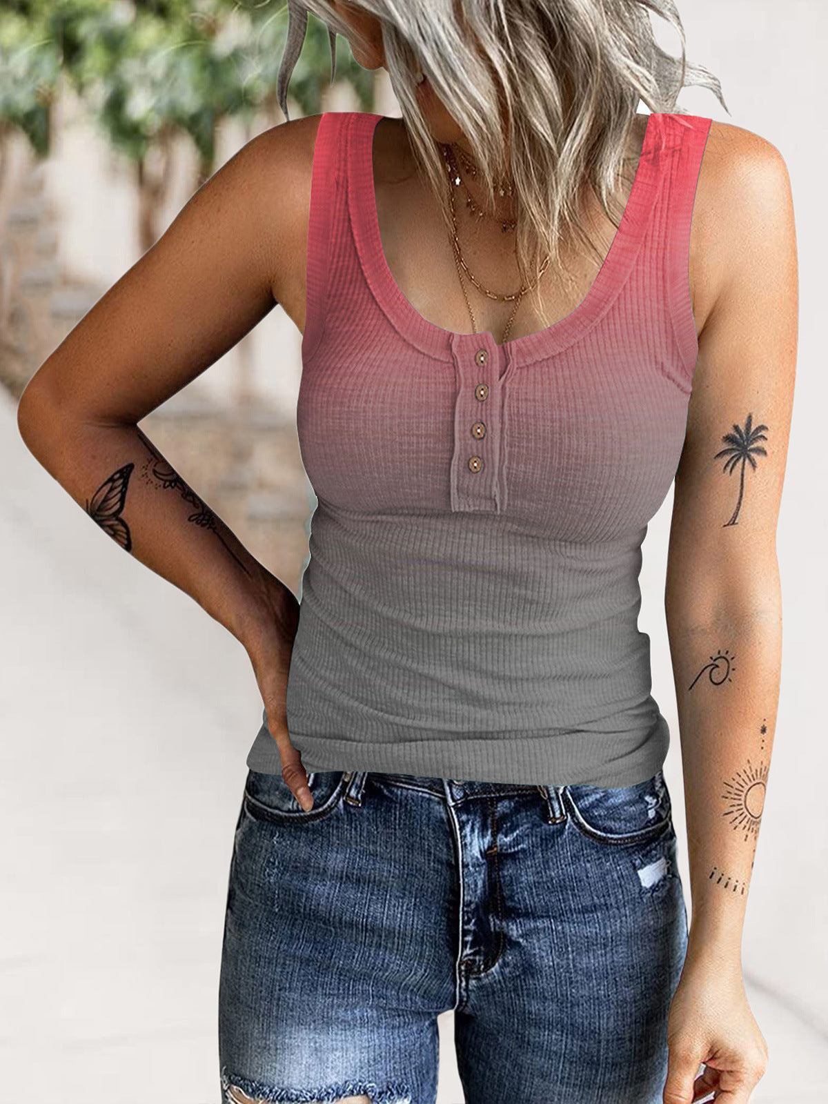 Damen Sportliches Tanktop mit modernem Knopfdetail WW