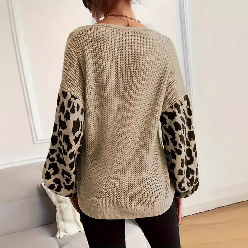 Damen modischer Pullover mit lässiger Weave-Optik und tierischem Muster WW