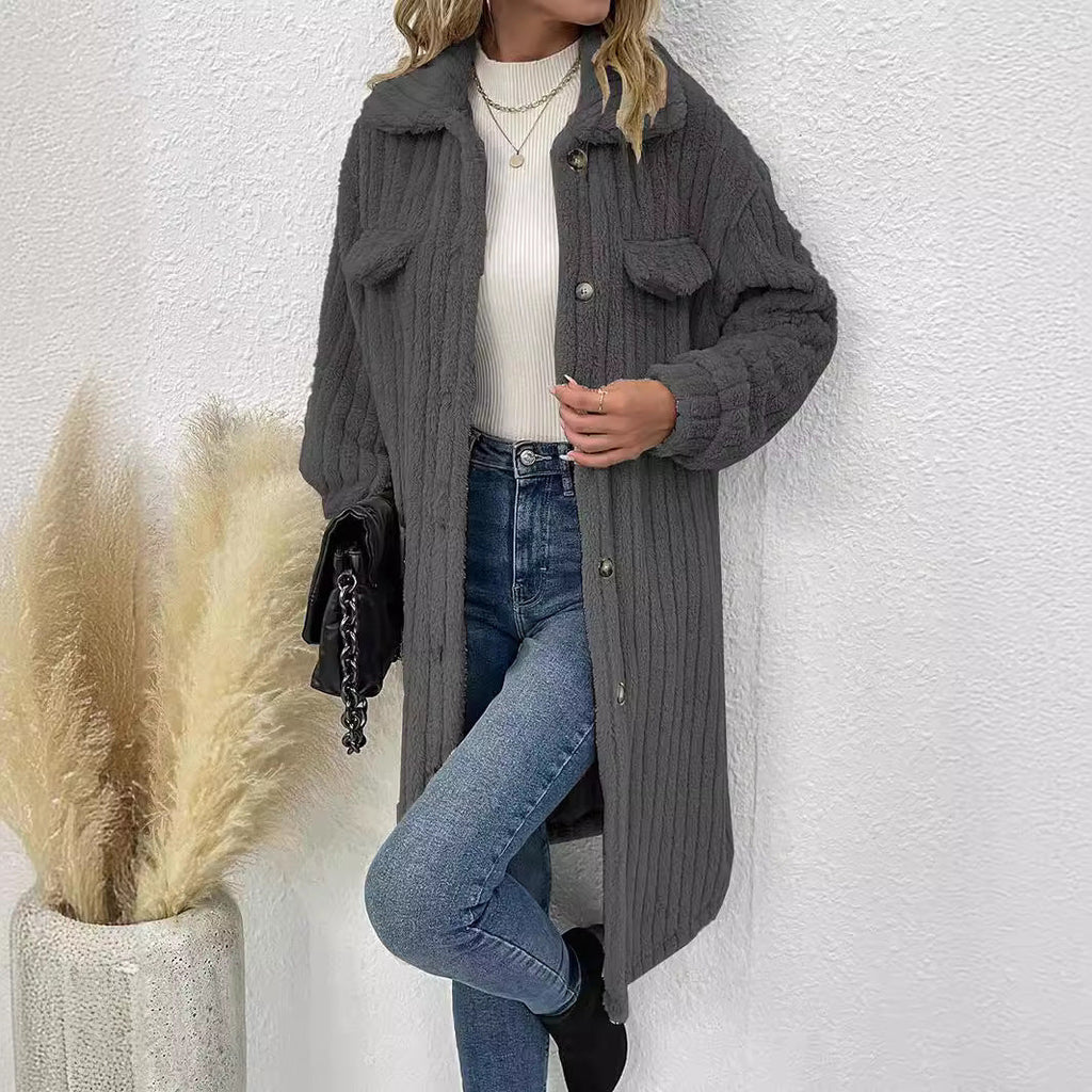 Damen modische Overshirt-Jacke mit strukturiertem Design und abnehmbaren Knöpfen WW