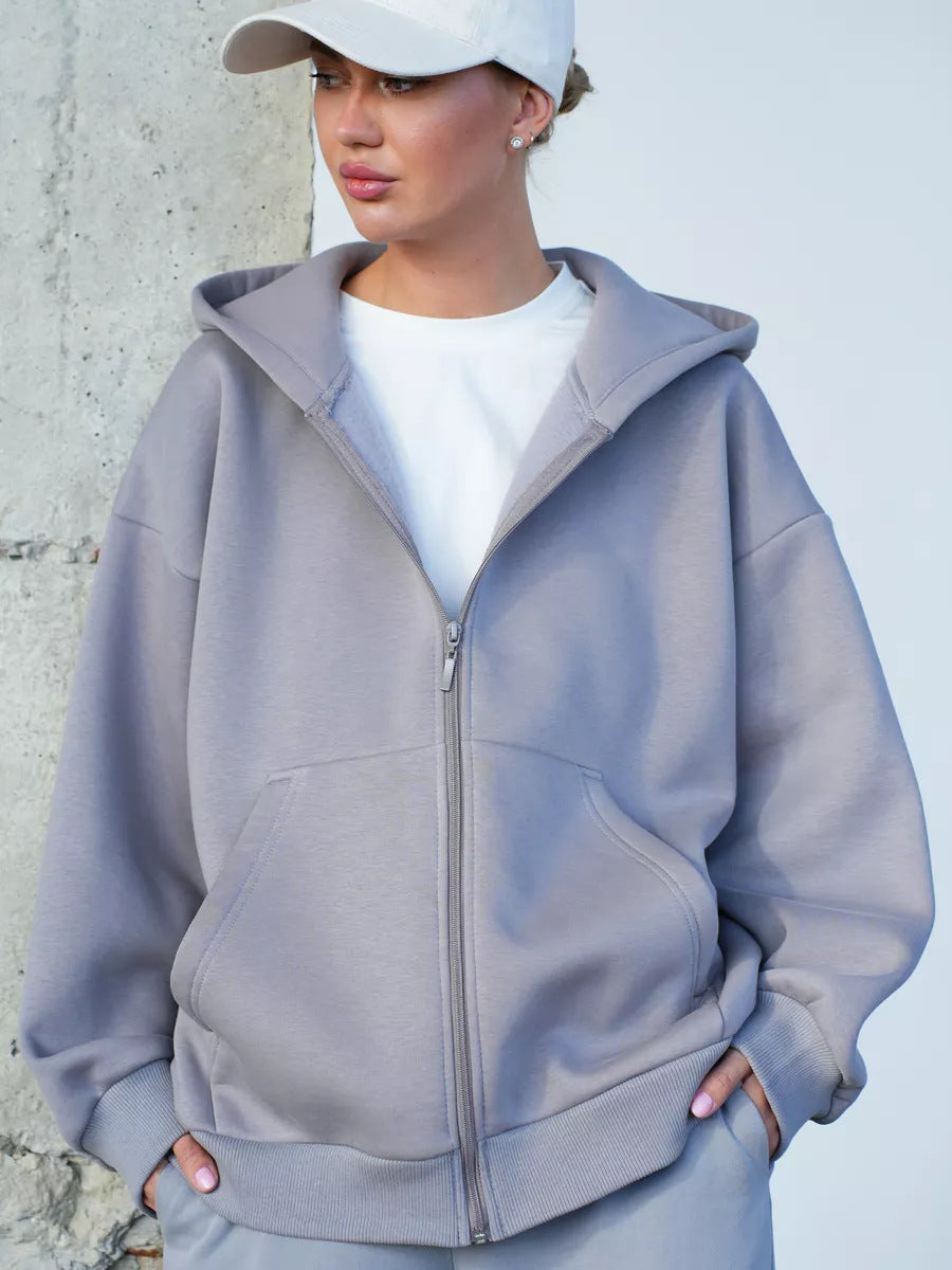 Damen lässiger Kapuzenjacke mit praktischem Reißverschluss und großen Taschen WW