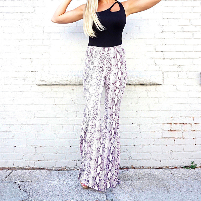 Damen Flared-Leggings im eleganten Schlangenleder-Look WW