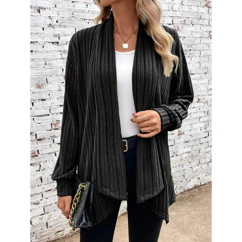 Damen Gestreifter Cardigan mit offenem Schnitt und langen Ärmeln WW