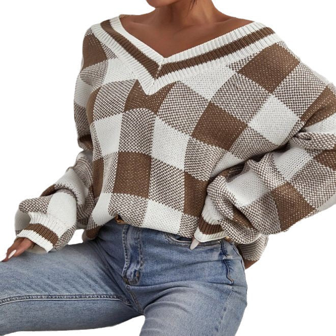 Damen Oversize-Karo-Pullover WW